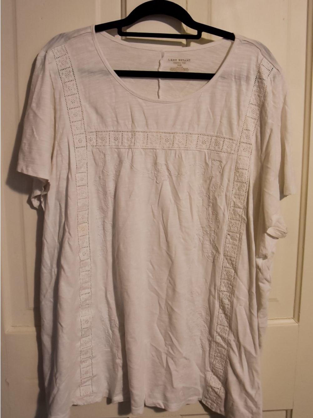 Lane Bryant White Crochet Trim Short-Sleeve Tunic
